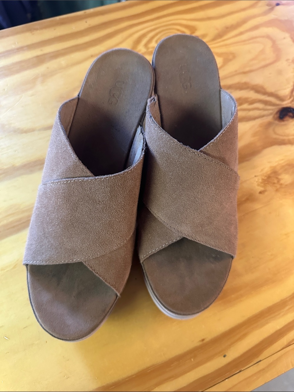 Ugg Women's Suede Cross-Strap Slide Sandals in Brown Size 10